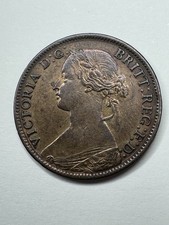 1866 Victoria Bun Head Farthing &ndash; EF &ndash; Attractive Toning &ndash; Victorian Bronze Coin