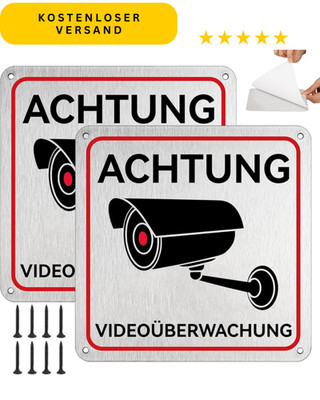 Videoüberwachung Schild 2 Stück 15x15cm Aluminium Achtung Kamera Privat