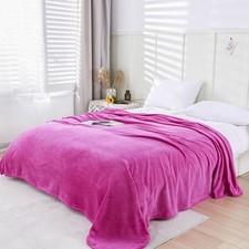 Luxury Solid Flannel Fleece Throw Blanket Sofa Bed Double Single Warm Cosy Gift