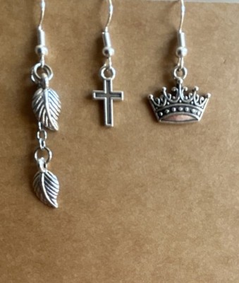 Palm Leaf Cross Crown Dangle Earrings Christian Holy Week Easter Mismatch