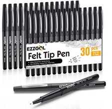 Black Felt Tip Pens, 30 Pack, 0.7mm Premium Medium Fine Point, Felt Tip Marke...