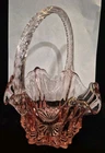 VTG Fenton Pink Glass Basket Ruffled Twisted Handle
