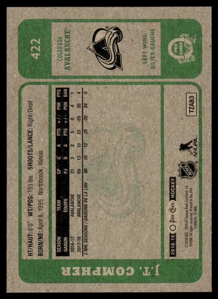 2018-19 O-Pee-Chee J.T. Compher #422 - Image 2 of 2