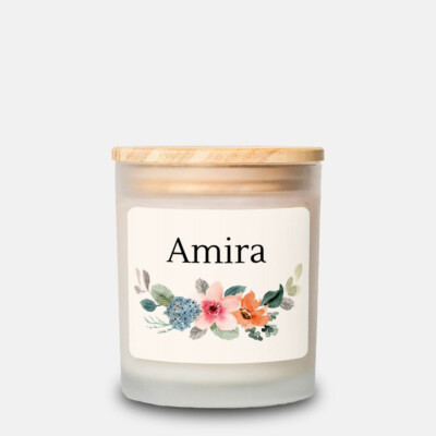 Amira Name - Gift Candle - Frosted Glass Hand Poured 11 oz
