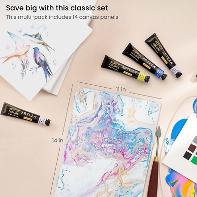 ARTEZA Canvas Boards For Painting, 11 X 14 Inches, Pack Of 14