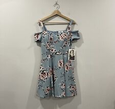 NWT Love, Nickie Lew Blue Floral Cold Shoulder Mini Fit & Flare Dress Medium
