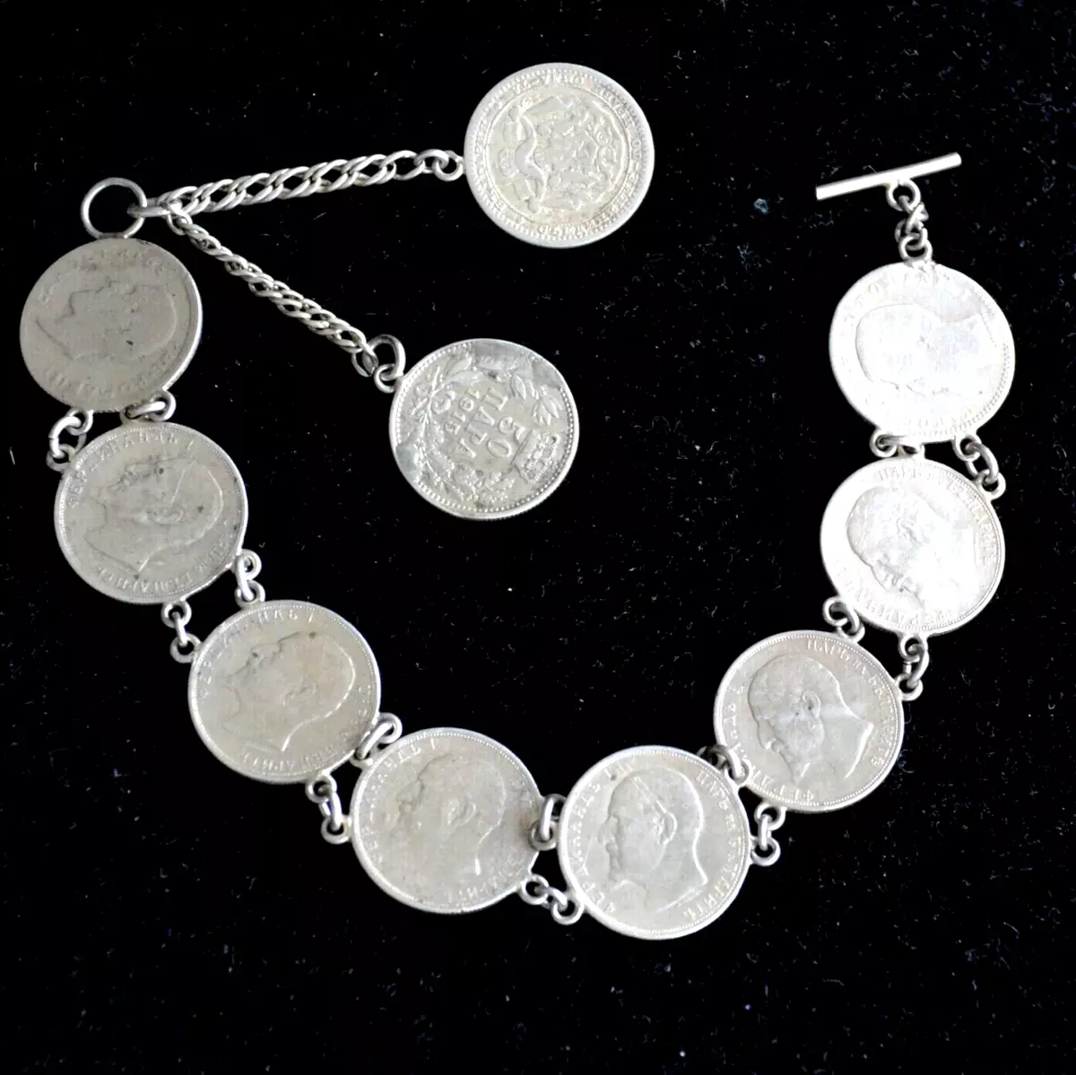 Coins bracelet sterling silver coin bracelet vintage silver coins 1900 V667