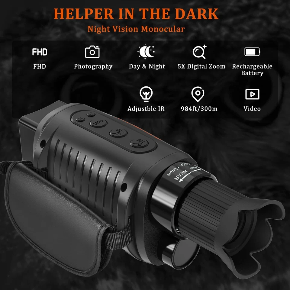 Night Vision Monocular Day Night Rechargeable Focusable 7 IR 5X ZOOM Infrared - Image 4 of 4