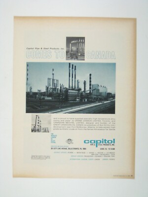 Vintage 1960s Capital Pipe Steel Canada Print Ad Industrial Oil Refinery Design