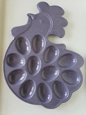 Deviled Egg dish Lavender/purple speckled  Rooster 12 Ceramic tray