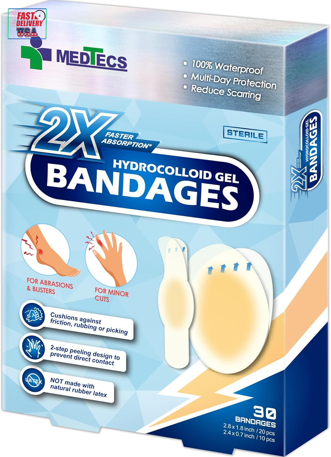 Hydrocolloid Gel Bandage Ellipse 20Ct + Strip 10Ct Long-Lasting Waterproof Adhesive
