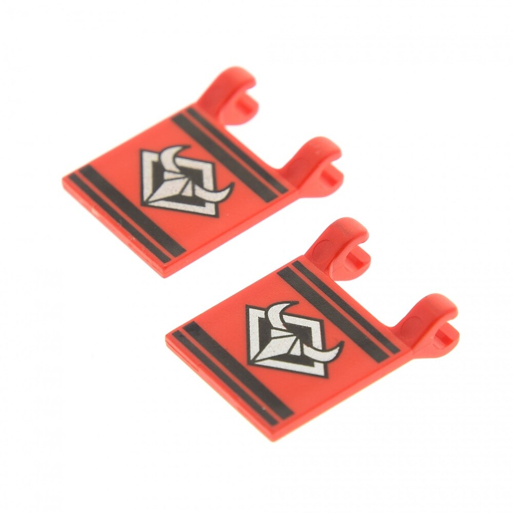 2x Lego Fahne rot 2x2 bedruckt silber Hörner für Ninja 6045