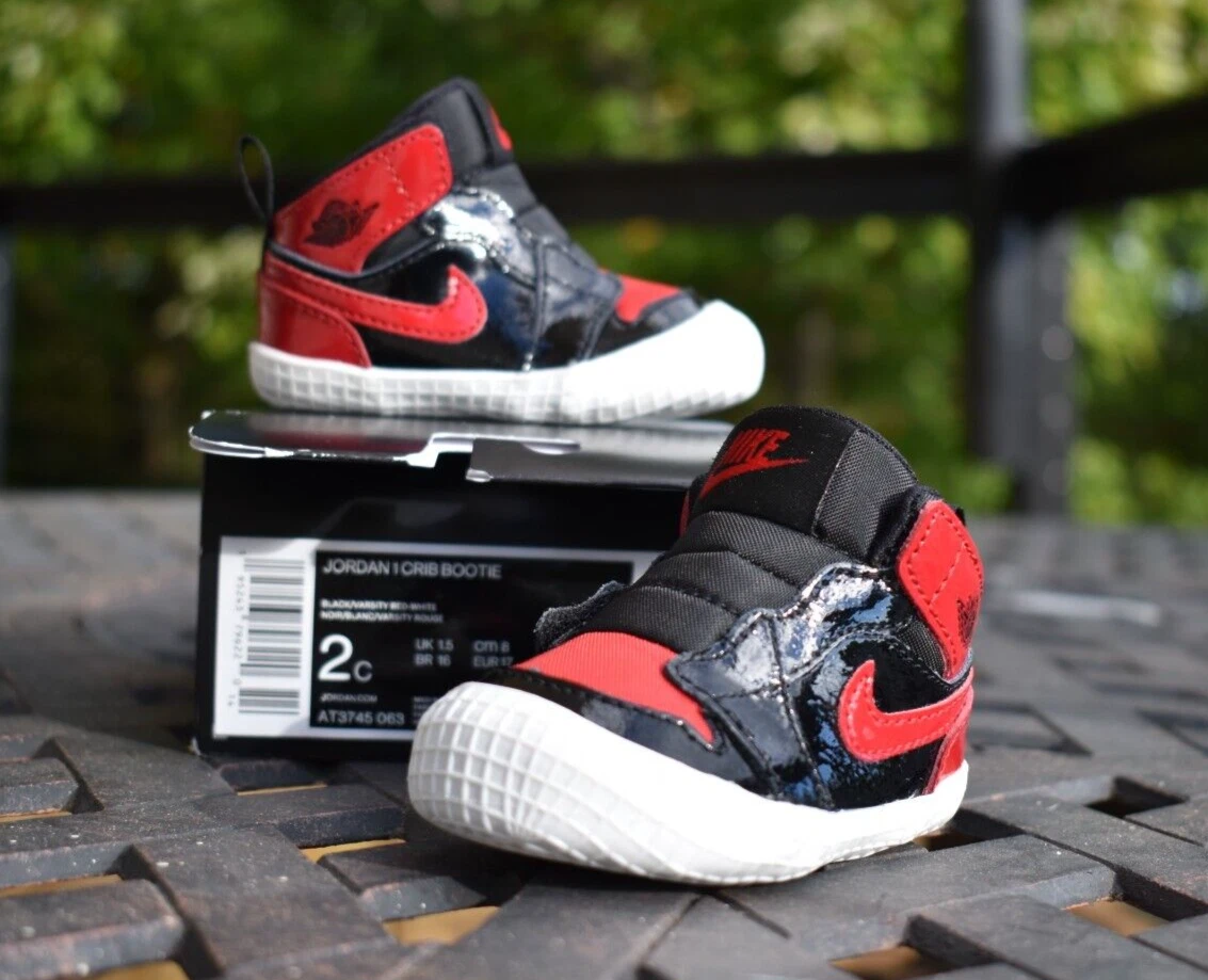 Nike Air Jordan 1 Crib Bootie 'Patent Bred' AT3745-063 Infant/Baby Size 2C