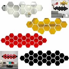 12X 3D Hexagon Wall Stickers Mirror Mini Removable Acrylic DIY Decal Home Decor
