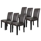 Set of 6 Brown Parson Chairs Kitchen Formal Elegant Leather Design  Dining Room