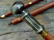 Antique Anchor Handle Wood Walking Stick Brass Rope EmbosedDefense Cane Gift new