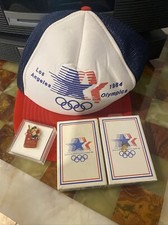 Vintage 1984 Los Angeles Olympics Mesh Trucker Snapback Hat BNWT Pin Cards coca