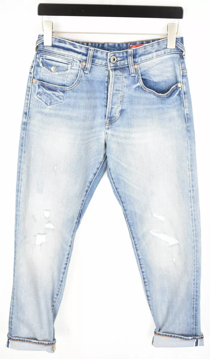 G-STAR Morry 3D Relaxed Tapered Jeans Mens W29/L32 Selvedge Ripped Faded Blue