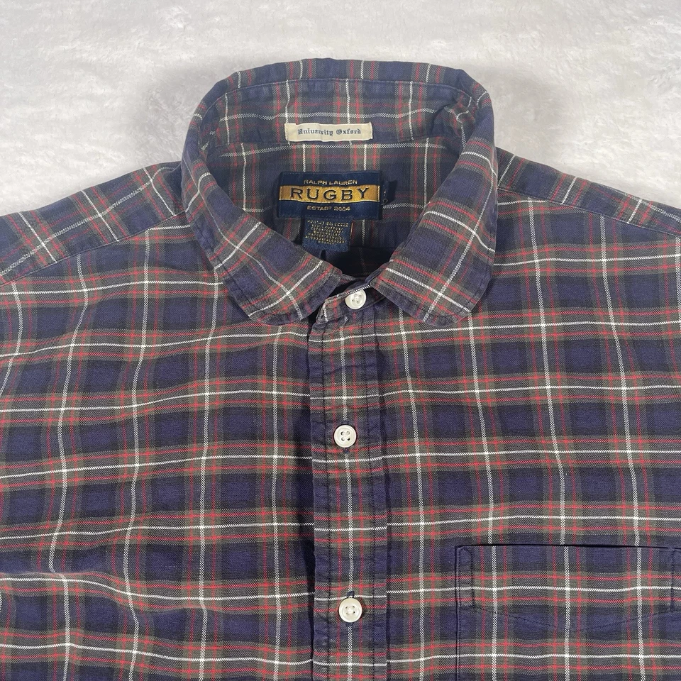 Camisa a Cuadros Ralph Lauren Rugby University Oxford Azul/Rojo Para Hombre Bolsillo Medio Foto 2 de 4