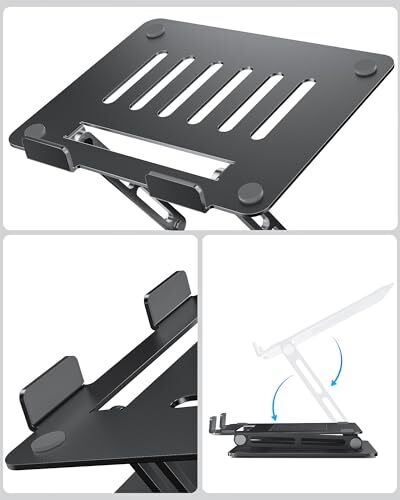 Adjustable Aluminum Laptop Stand Portable Folding Computer Holder Black