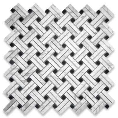 C691XH Carrara White Diagonal Basket Weave Stanza Marble Mosaic Tile Honed