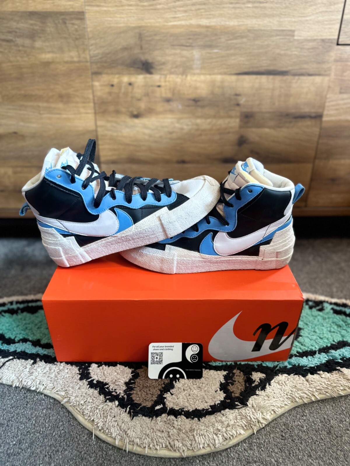 SACAI X NIKE Taglia 8.5 UK Blazer Nike sacai x Mid Nero Blu (indossato una volta)
