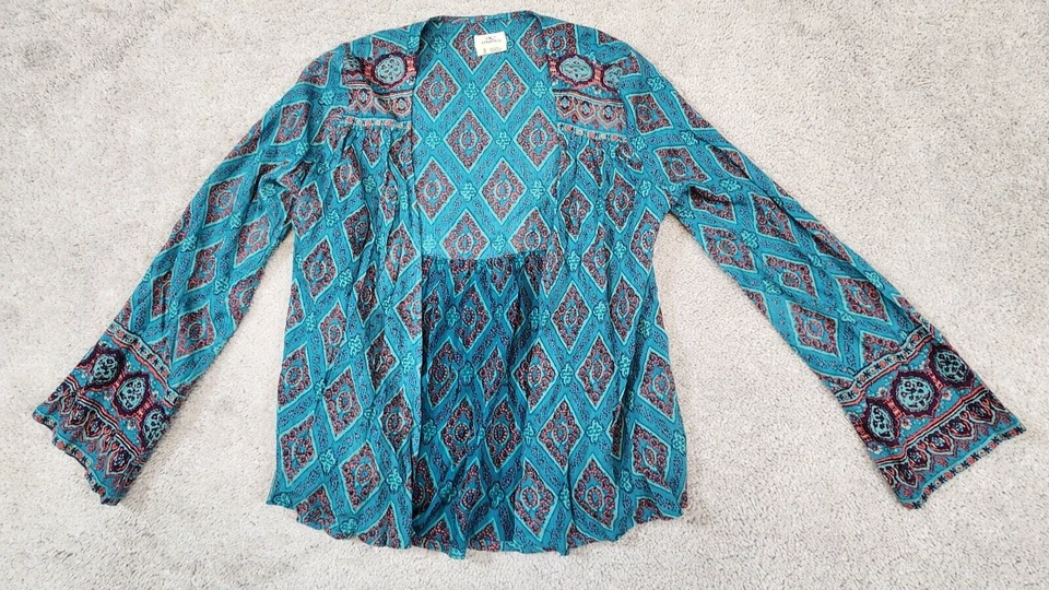 O' NEILL бирюзовый богемное открытый передний кимоно пляж прикрыть маленький пейсли зеленый - Изображение 3 из 4