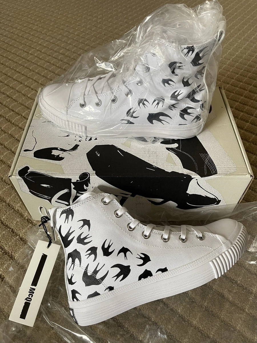 NWT McQ Alexander McQueen Bird Swallow Swarm VULC White High Top Sneaker 39 $250