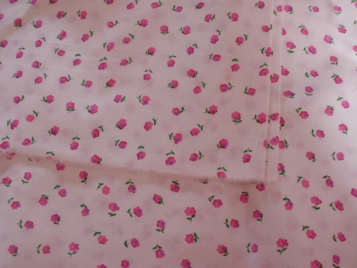 Coupon De Tissu Coton Fleuri Ancien, 57x76 Cm - Motif Petites Fleurs Roses
