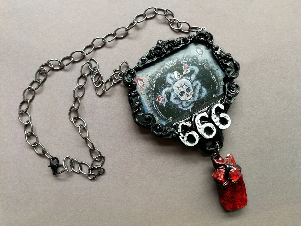 Pingente amuleto colar 666 símbolo satânico amuleto joia gótica talismã mágico - Imagem 4 de 4