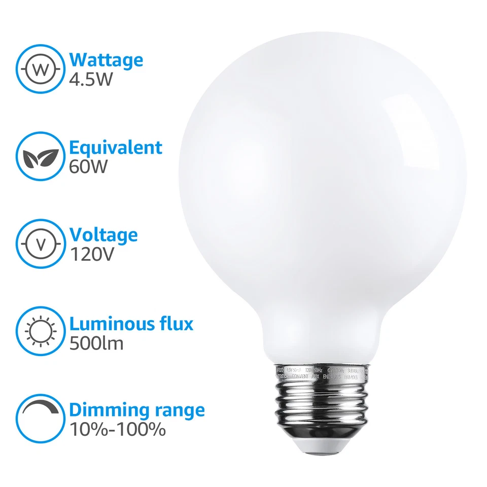 12-Pack Dimmable Frosted G25 LED Edison Globe Light Bulbs, 4000K Cool White - Image 3 of 4