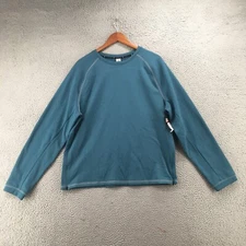 Xersion Reflective Tee Top Mens L Teal Raglan Long Sleeve Crew Neck Pullover NEW