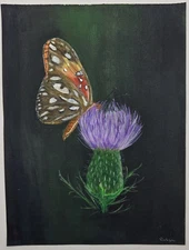 Original Acrylic Painting Butterfly on Thistle 9x12 Nature Floral Art Canvas