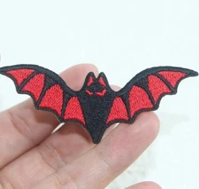BLACK/RED BAT - SPOOKY - Embroidered Iron On/Sew-On Patch