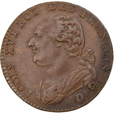 [#137473] France, Louis XVI, 12 deniers François, 1792 / AN 4, Lyon, Copper, AU(
