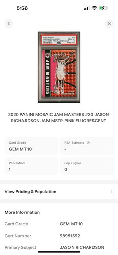 20-21 Panini Mosaic Jam Masters Fluorescent Pink #20 Jason Richardson /10 PSA 10 - Picture 4 of 4