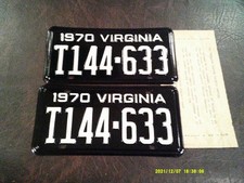 1970 Virginia Truck License Plate Pair---- Unissued--- # T 144-633