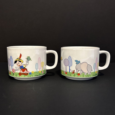 Dumbo Pinocchio Walt Disney Productions Coffee Mug Tea Cup DD Japan Vtg Lot Of 2