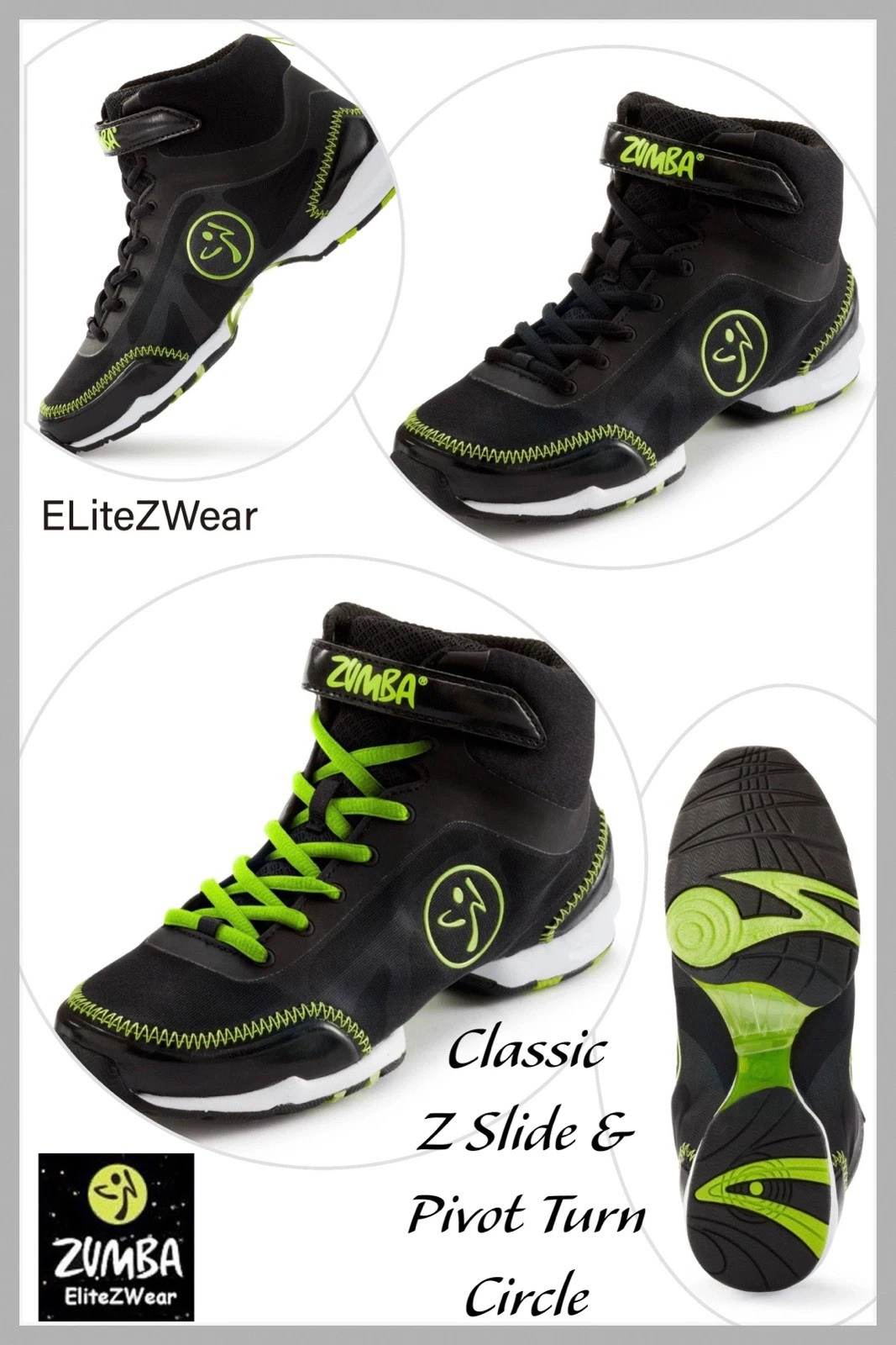 ZUMBA HIGH TOP SHOES TRAINERS SNEAKERS DANCE Flex Classic ZSlide TurnCircle 5, 6