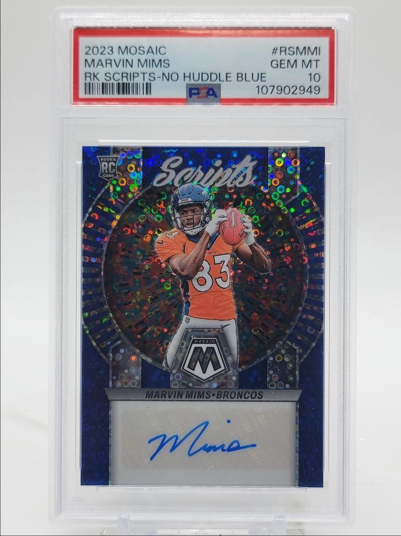 Marvin Mims Panini Mosaic Rookie Scripts #RSMMI No Huddle Blue