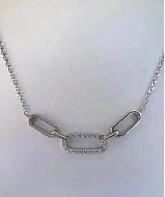 0.50 Ct Round Cut Moissanite Paperclip Women's Necklace 14K White Gold Plated