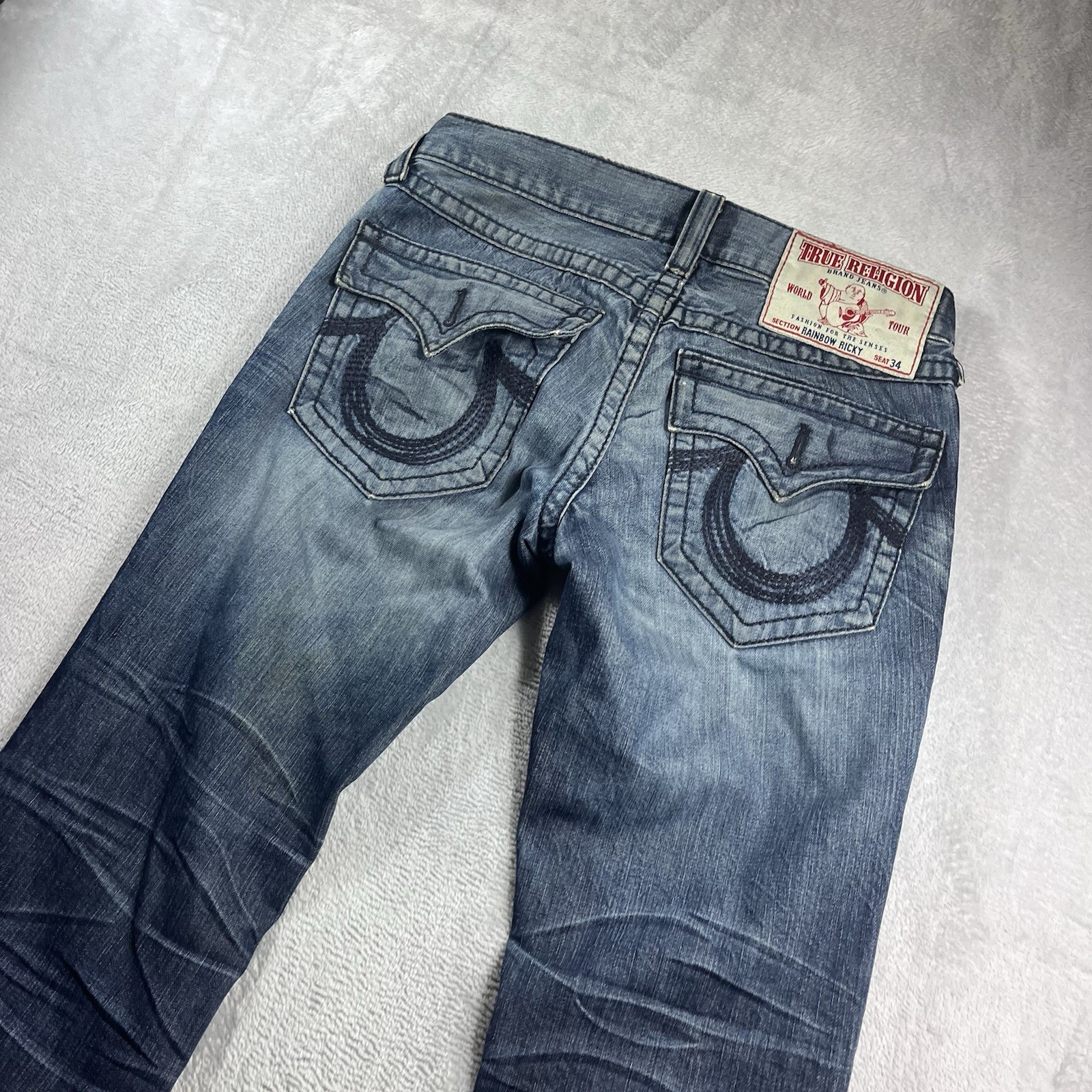 True Religion Men's Rainbow Ricky Jeans Blue Denim Made in USA Y2K Size 34x32 thumbnail 11