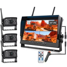Wireless 1080P Backup Camera  + 10" QUAD Monitor DVR for Truck RV Trailer