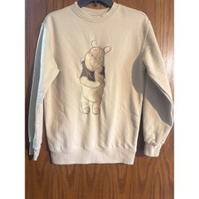 Disney Winnie the Pooh Embroidered Tan Crewneck Sweatshirt XS Neutral Pooh Bear