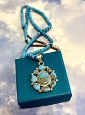 2-sided NAVAJO Sterling Silver Carved Turquoise 925 Pendant Heishi Necklace