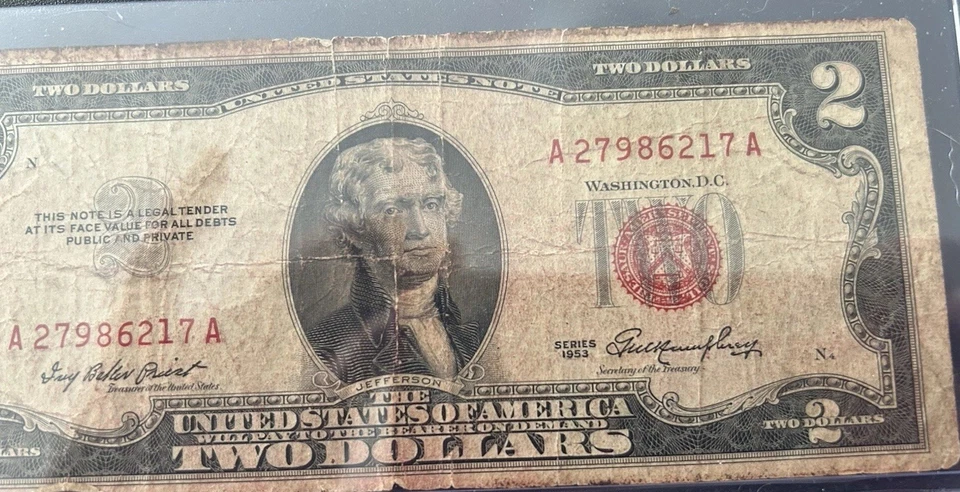 Rare 1953 $2 Bill Red Stamped A Series - Image 3 of 4