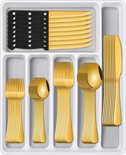 Durable Knife And Fork Spoon Sets For Home Kitchen, Golden Silverware Sets 