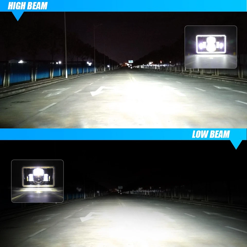 Pair 4x6"inch LED Headlights Angel Eyes DRL For Peterbilt Kenworth Freightliner - Image 4 of 4