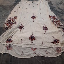 Free People Embroidered Dress Womens Size Small Ivory Floral Bohemian