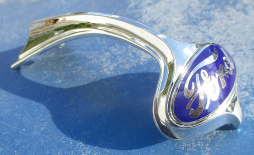 1934 Ford Radiator Shell Hood Ornament CHROME w/ Blue Ford Logo Emblem ...